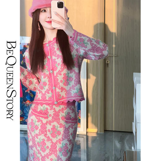 BeQueenStory【古董花房】秋冬长袖印花复古民族风气质羊毛套装女 商品图3