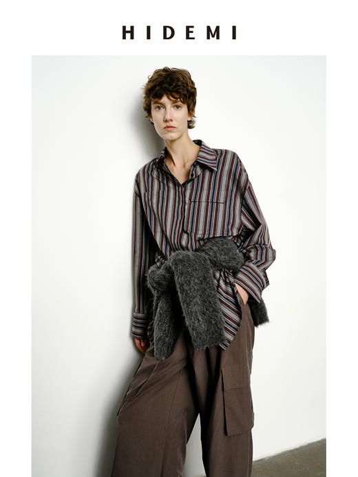 HIDEMI 色织条纹极简口袋廓形衬衫 商品图8