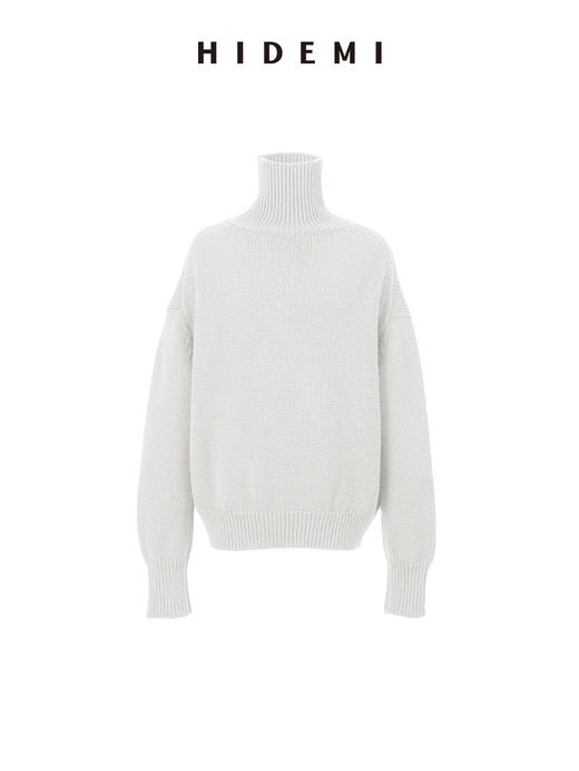 HIDEMI 美利奴羊毛经典极简大廓形粗针高领大毛衣 乌木棕/藏蓝色/白色 商品图13