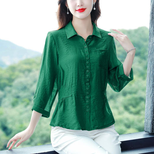 九分袖棉麻上衣，收腰显瘦宽松时尚百搭衬衣KQL-C22N9397 商品图2