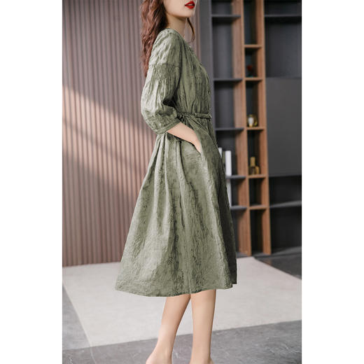 【现货7天发货】高端气质刺绣苎麻连衣裙女2023夏季新款灯笼袖高腰显瘦中长裙 商品图2