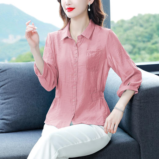 九分袖棉麻上衣，收腰显瘦宽松时尚百搭衬衣KQL-C22N9397 商品图1