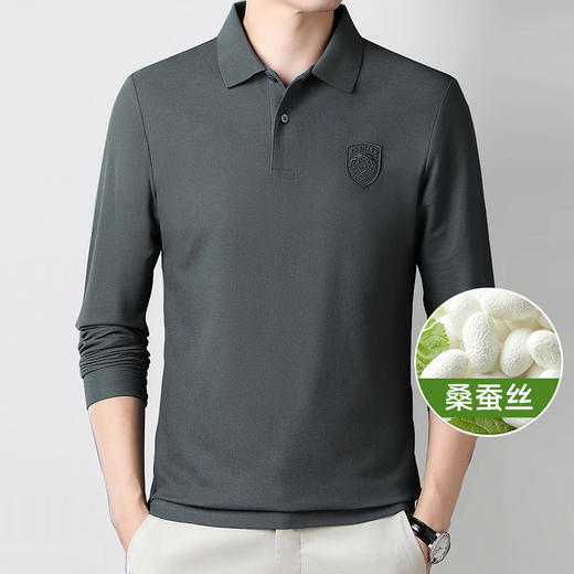 【Q】【桑蚕丝】【新款DK】大依优型大码长袖Polo衫桑蚕丝珠地翻领加肥加大肥佬休闲商务宽松透气上衣秋装 商品图0