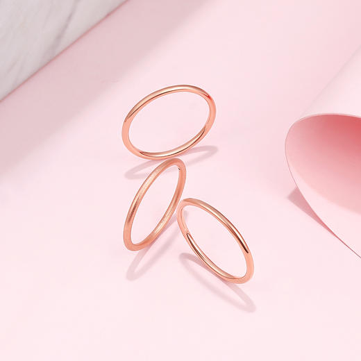 周六福18K金戒指女戒细圈M玫瑰金叠戴潮流尾戒素圈戒指多彩金正品 商品图2