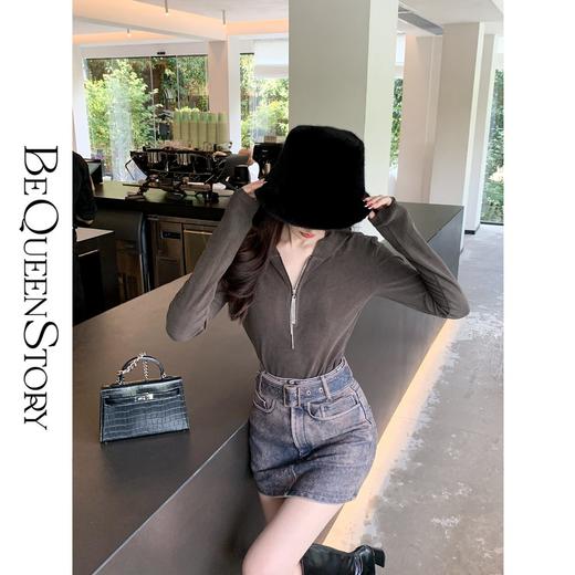 BeQueenStory【胶卷记忆】复古做旧牛皮酷辣包臀裙时尚修身百搭短裙 商品图4