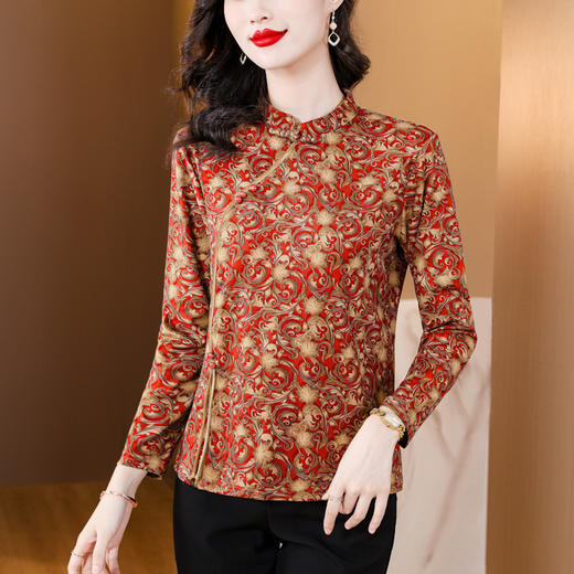 复古中国风，修身显瘦保暖碎花T恤KQL-B08N8212 商品图2