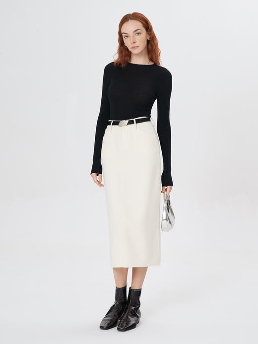 Self Who白色羊毛双面呢半身裙女秋冬高级感小个子高腰显瘦直筒裙 商品图0