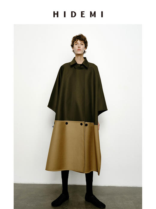 HIDEMI 极简设计感加厚复合可拆卸纽扣多种正反面多种穿法廓形大斗篷式风衣大衣 商品图6