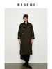 HIDEMI 极简不对称设计感撞钉深棕绿条纹卷边精纺羊毛廓形风衣 商品缩略图1