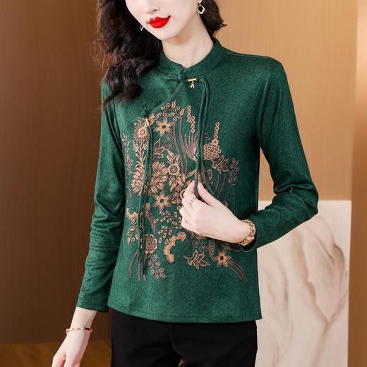 民族风定位花上衣，棉质减龄复古盘扣打底衫KQL-B08N8197 商品图4