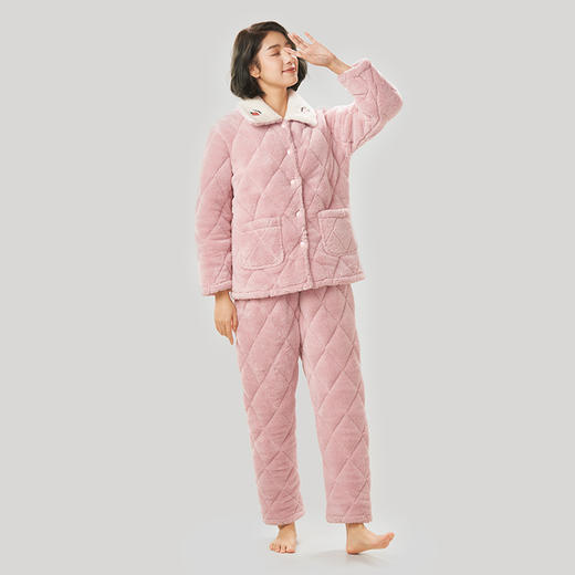 都市丽人法兰绒夹棉女士加厚款长袖长裤类家居服套装LH30C6 商品图2