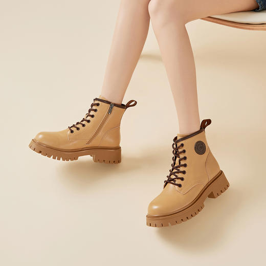 Safiya/索菲娅2023秋冬新款 踢不烂粗跟复古英伦厚底工装靴 SF34116054 商品图4