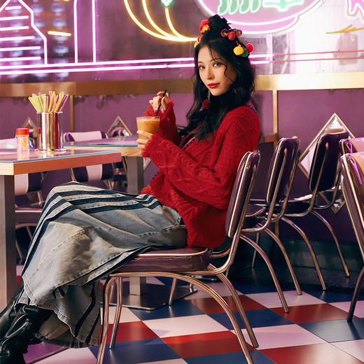 新年必备 |山茶花毛衣外套 | 现货加急发 |  蓝色显白时尚 红色大气喜庆 商品图5