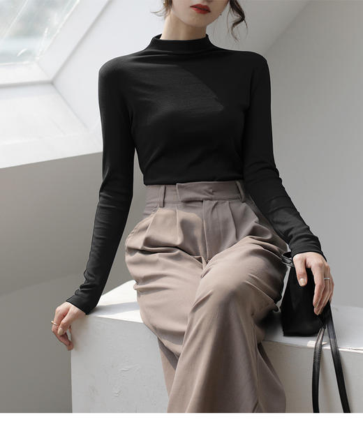 【时尚百搭，让你温暖又有型！】2023新款洋气内搭半高领双面德绒打底衫女秋冬季保暖加绒加厚黑白lmzb 商品图2