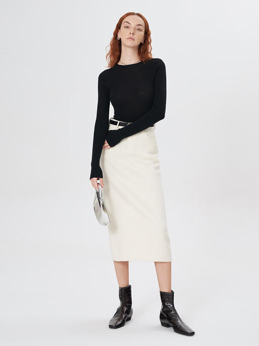 Self Who白色羊毛双面呢半身裙女秋冬高级感小个子高腰显瘦直筒裙 商品图2