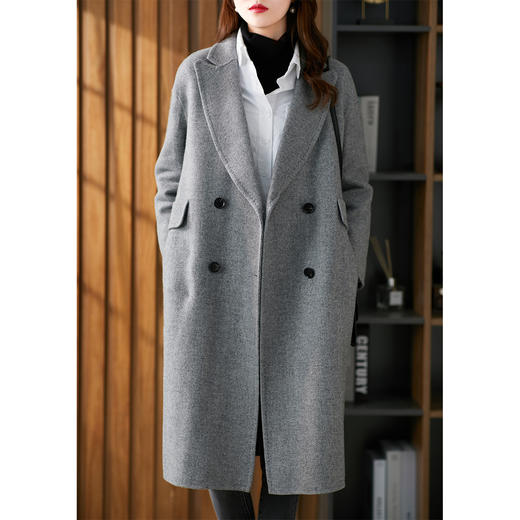 【秋季新款】双面羊绒大衣女 2023秋冬季新款中长款灰色时尚气质毛呢外套 商品图2