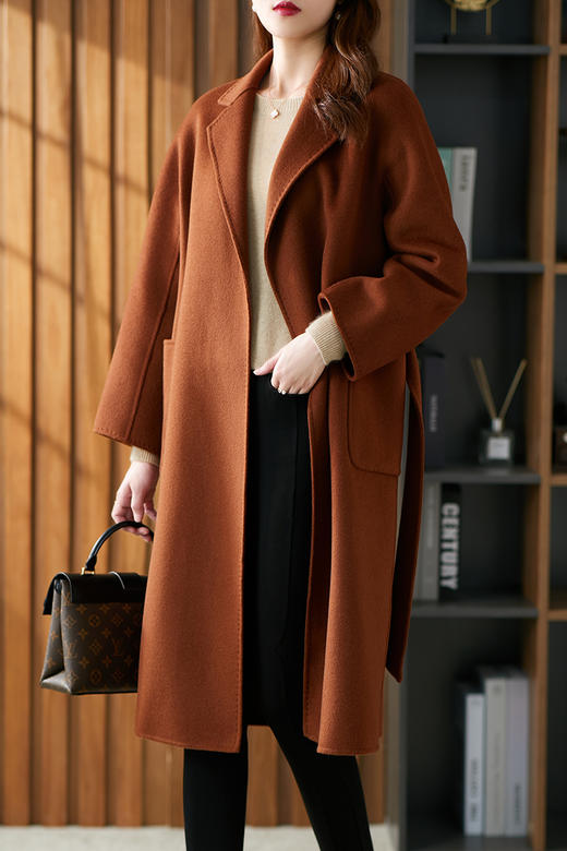 【秋季新款】双面呢羊毛大衣女中长款2023秋冬新款韩版赫本风羊绒毛呢外套 商品图5
