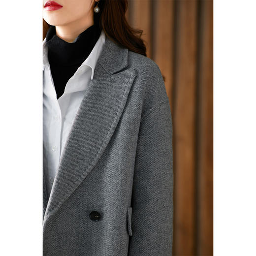 【秋季新款】双面羊绒大衣女 2023秋冬季新款中长款灰色时尚气质毛呢外套 商品图3