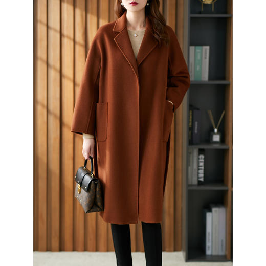 【秋季新款】双面呢羊毛大衣女中长款2023秋冬新款韩版赫本风羊绒毛呢外套 商品图3