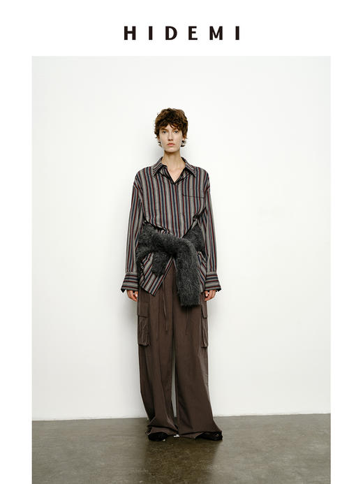 HIDEMI 色织条纹极简口袋廓形衬衫 商品图4