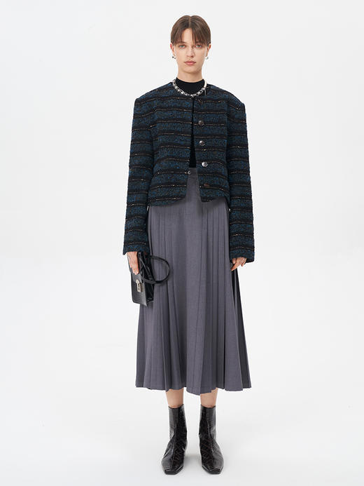 Self Who短纤包覆纱半身裙女秋冬2023新款高级感高腰显瘦百褶裙子 商品图2