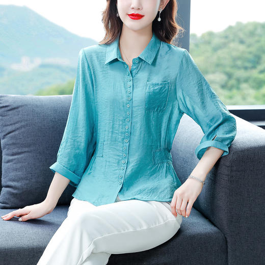 九分袖棉麻上衣，收腰显瘦宽松时尚百搭衬衣KQL-C22N9397 商品图0