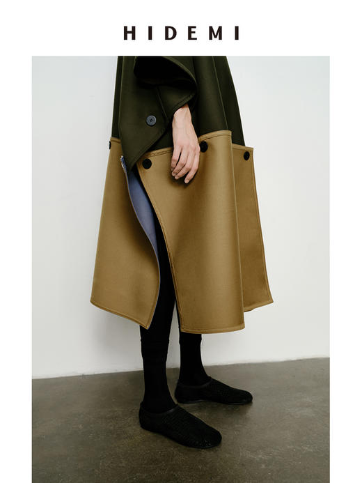 HIDEMI 极简设计感加厚复合可拆卸纽扣多种正反面多种穿法廓形大斗篷式风衣大衣 商品图12