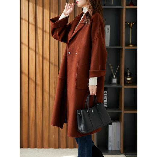 【秋季新款】时尚羊毛呢子大衣女中长款2023秋冬季新款大码开叉宽松呢外套 商品图2