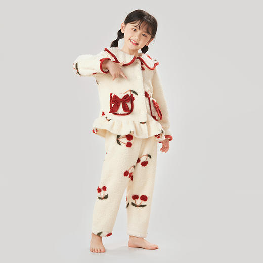 都市丽人眯雅佳米粒绒印花女童法兰绒厚款长袖长裤类家居服套装JH31A7 商品图2