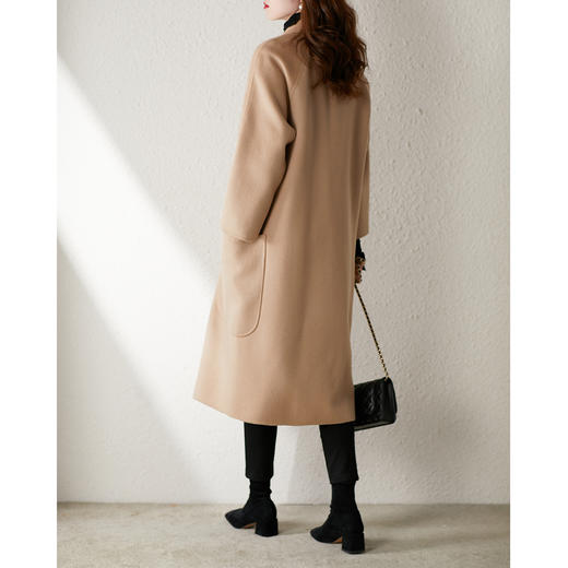 【秋季新款】中长款双面呢大衣女2023秋季新款宽松韩版直筒过膝毛呢子外套 商品图2