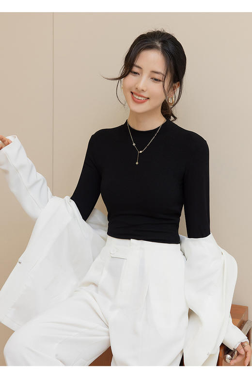 秋冬加绒打底衫女软绵绵双面暖绒半高领打底衫百搭修身上衣加厚 商品图9