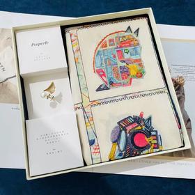 【甄珠贝·时尚高级感系列】70*70cm双面异色丝羊毛丝巾和银杏丝巾扣礼盒