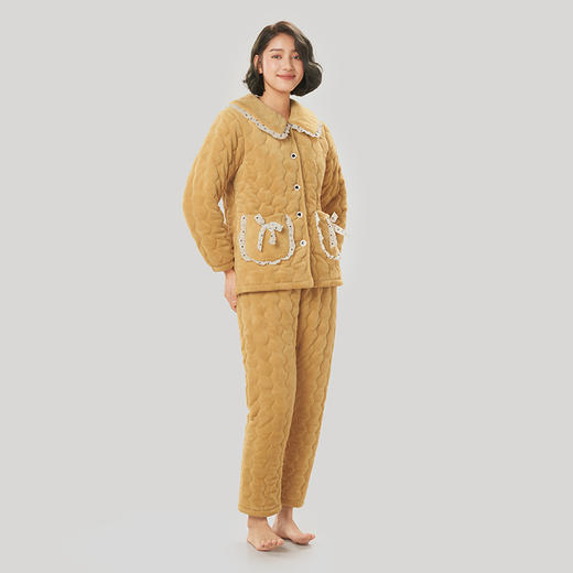 都市丽人法兰绒夹棉女士加厚款长袖长裤类家居服套装LH31G2 商品图2
