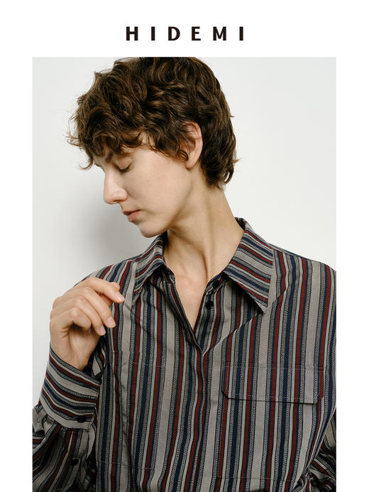 HIDEMI 色织条纹极简口袋廓形衬衫 商品图11