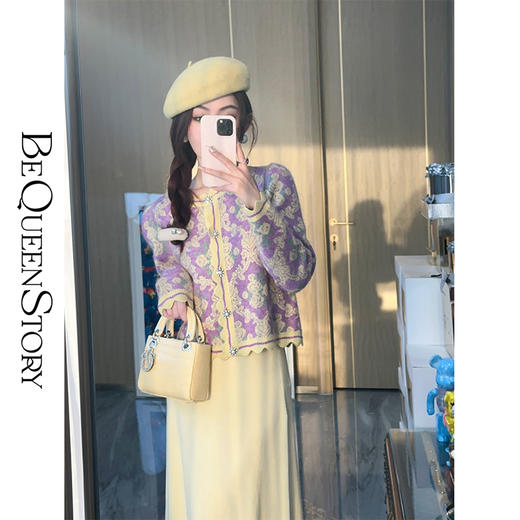 BeQueenStory【古董花房】秋冬长袖印花复古民族风气质羊毛套装女 商品图2