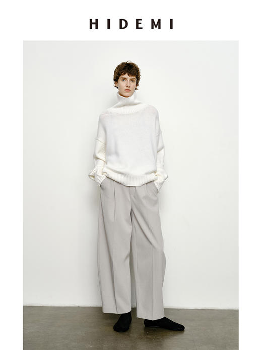 HIDEMI 美利奴羊毛经典极简大廓形粗针高领大毛衣 乌木棕/藏蓝色/白色 商品图1