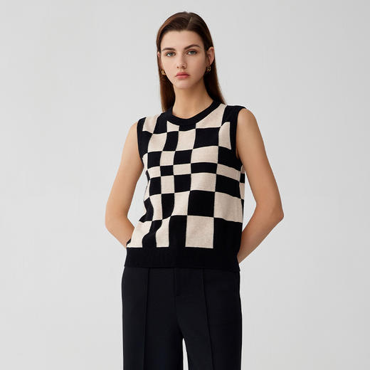 【无袖方格羊绒背心】羊绒世家23年秋冬新品女士100%山羊绒内搭毛衣 商品图2