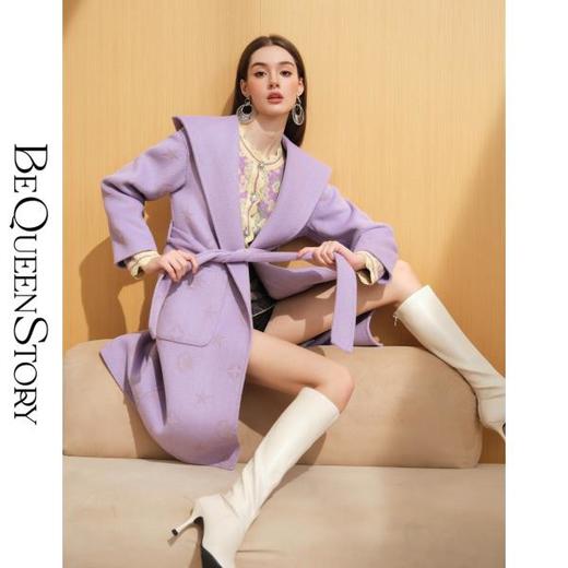 【年终福利，不退不换】【星月神话】气质连帽刻花羊毛双面毛呢外套配本布腰带 商品图2