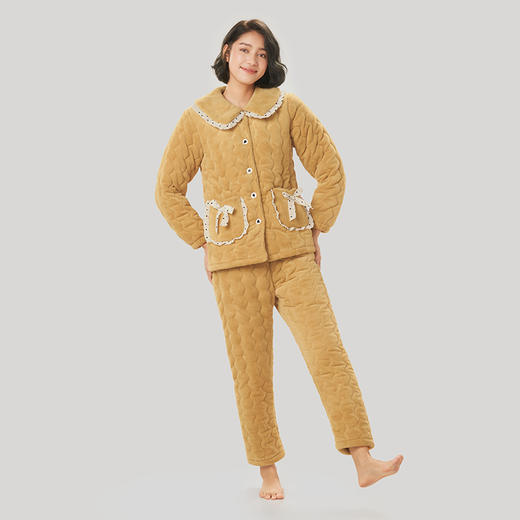 都市丽人法兰绒夹棉女士加厚款长袖长裤类家居服套装LH31G2 商品图1