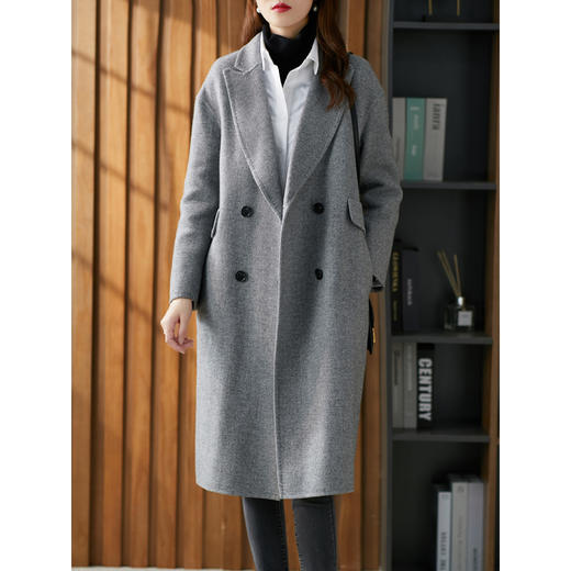 【秋季新款】双面羊绒大衣女 2023秋冬季新款中长款灰色时尚气质毛呢外套 商品图0