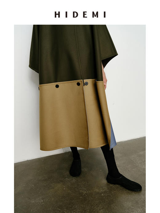 HIDEMI 极简设计感加厚复合可拆卸纽扣多种正反面多种穿法廓形大斗篷式风衣大衣 商品图11