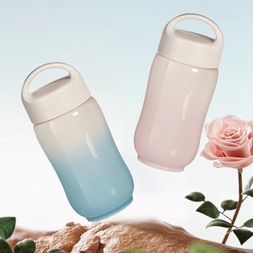 乾唐轩活瓷水杯-幸福旅行随身杯白/浅水蓝渐层（360ml）礼盒装泡茶陶瓷杯子 商品图1