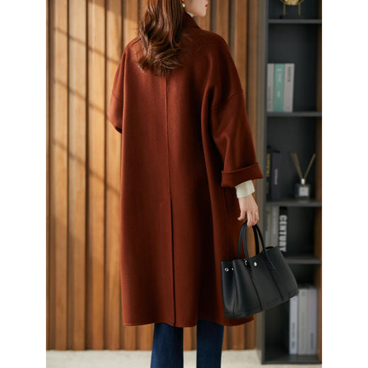【秋季新款】时尚羊毛呢子大衣女中长款2023秋冬季新款大码开叉宽松呢外套 商品图1