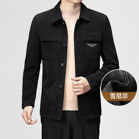 【圈】雪尼尔【新款DLC】大依优型大码加棉加厚雪尼尔夹克外套翻领男加肥加大商务休闲上衣男士绅士胖子男装