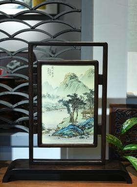 粉彩溪山雅居图插屏