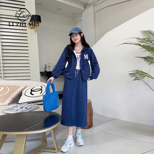 「五款配色！两件套」秋季新款休闲时尚半身裙套装 女装宽松撞色口袋连帽卫衣两件套上衣下装 商品图0