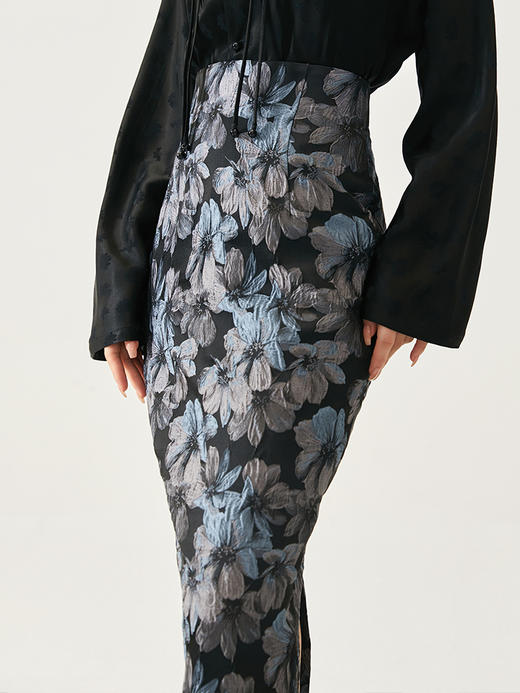 FUYAO扶摇 设计感小众国风提花半身裙女秋典雅气质包臀裙高腰显瘦 商品图3