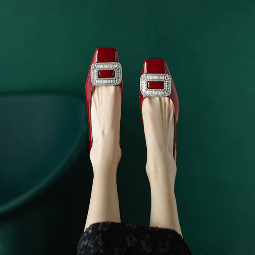 方头通勤百搭方扣水钻，浅口女鞋粗跟单鞋DB-M5500 商品图1