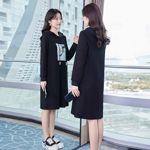 奢姿2023年冬装新款大码女装休闲印花裙子胖妹妹连帽卫衣连衣裙9934825930 商品图0