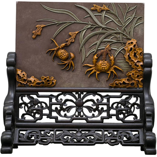 清 紫檀边座镶祁阳石屏芯二甲传胪插屏 商品图5